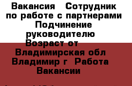 Вакансия : Сотрудник по работе с партнерами › Подчинение ­ руководителю › Возраст от ­ 18 - Владимирская обл., Владимир г. Работа » Вакансии   